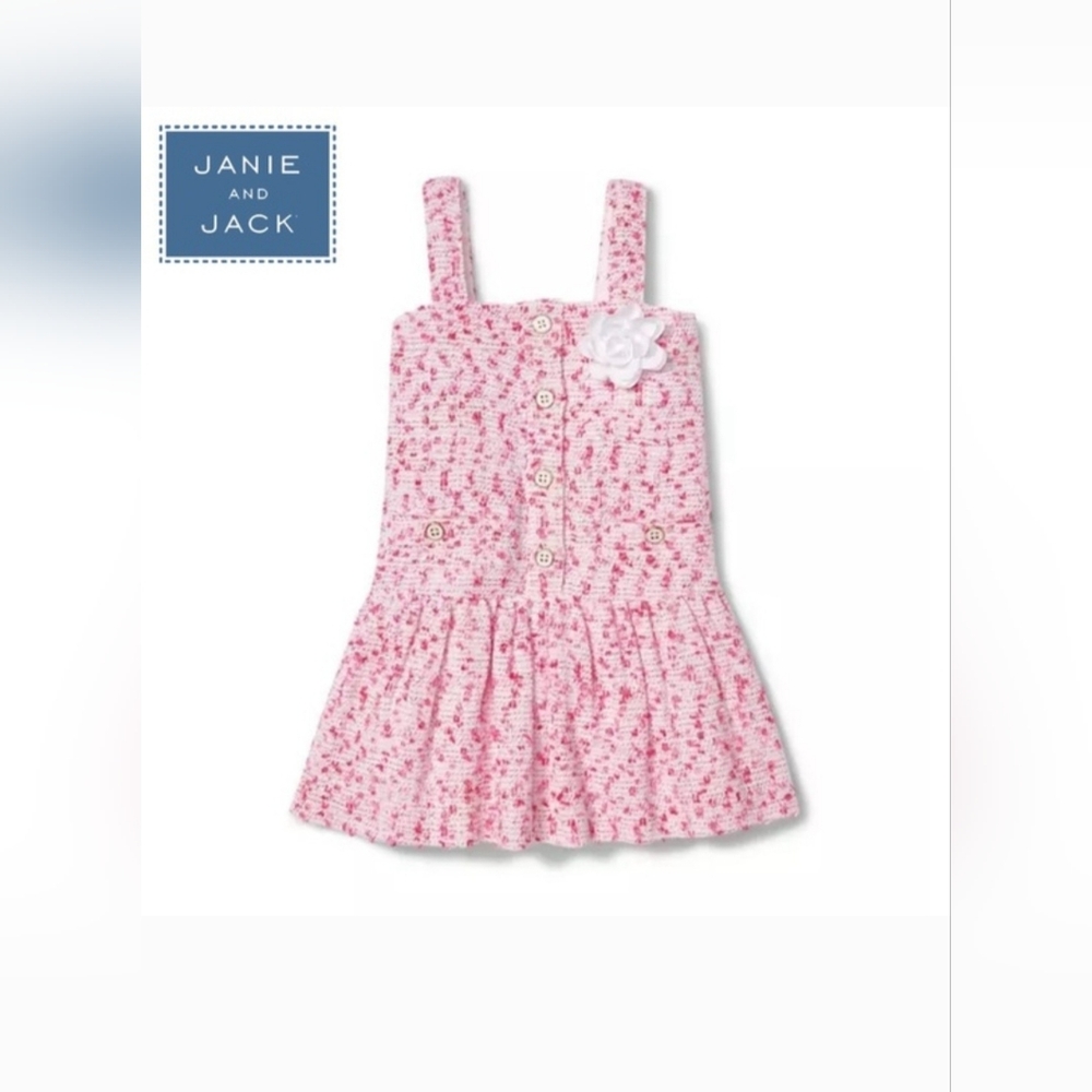 Janie and Jack Pink and White Tweed Boucle Sleeveless Dress 3